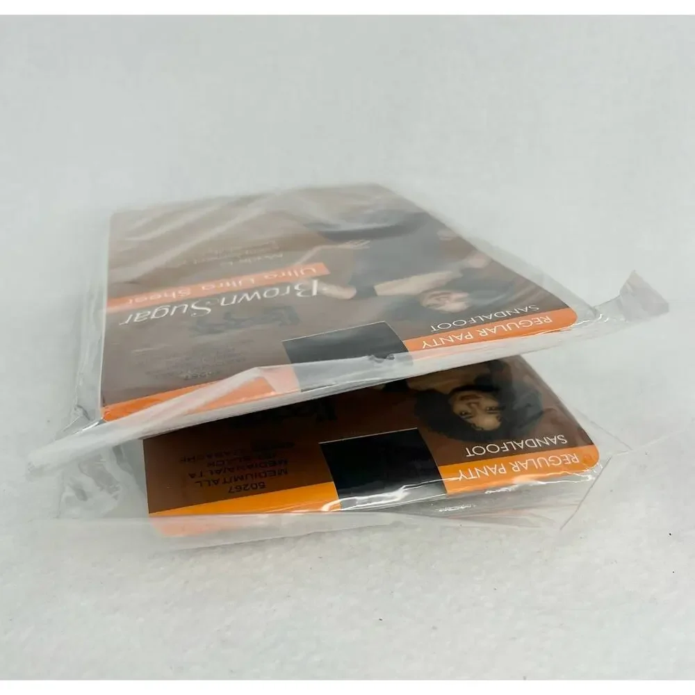 Lot of 2 L'eggs Brown Sugar Ultra Sheer Pantyhose M/T Jet Black Sandalfoot New